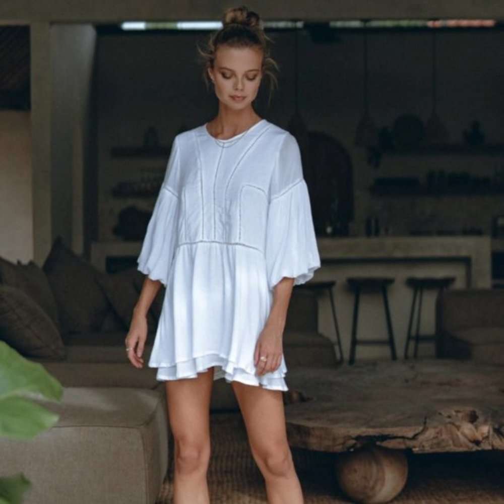 AURA THE LABEL PAMPELONE WHITE PAOLITA DRESS L